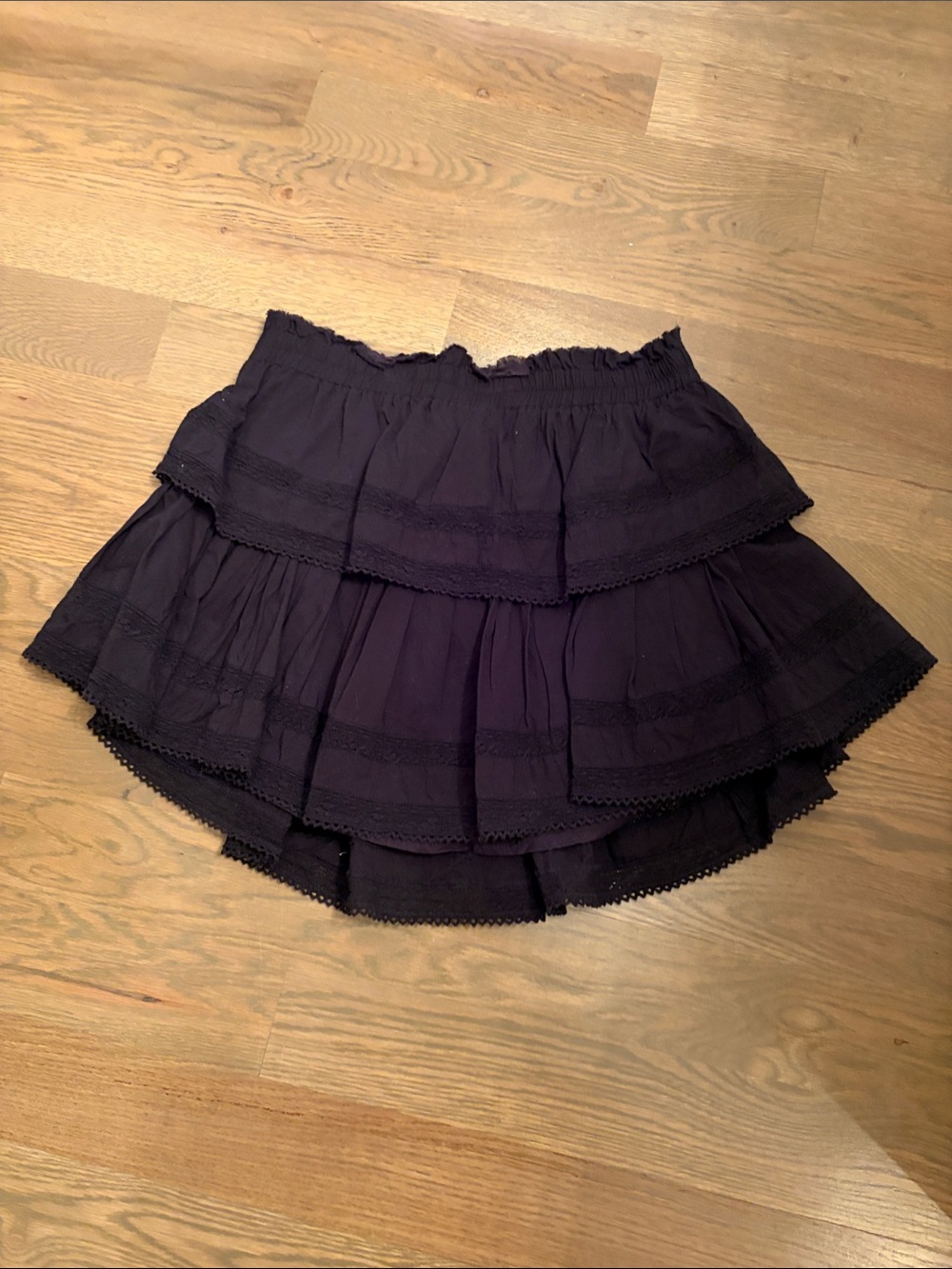 LoveShackFancy Black Tiered Ruffle Mini Skirt